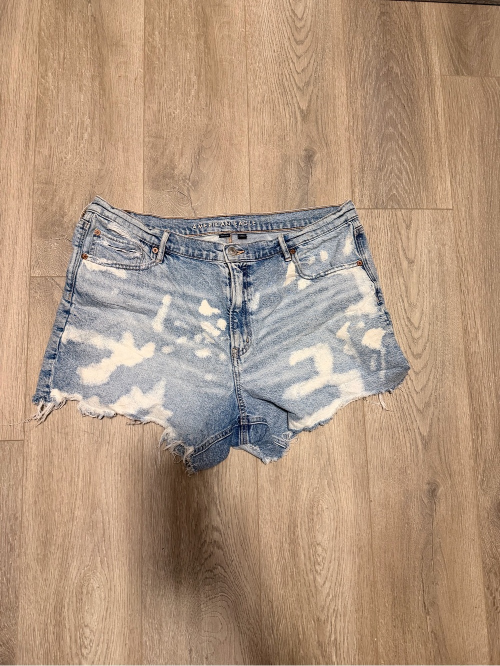 American Eagle Outfitters Bleach-Pattern Light Blue Denim Cutoff Shorts